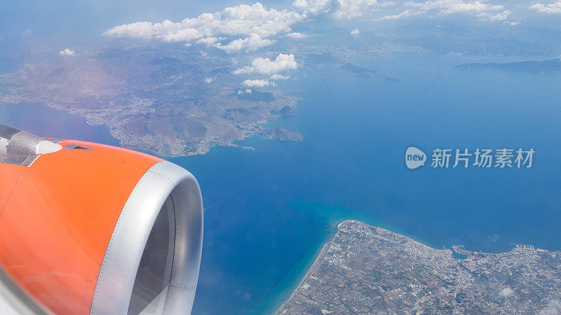 罗兹岛，希腊群岛上空的飞机视图