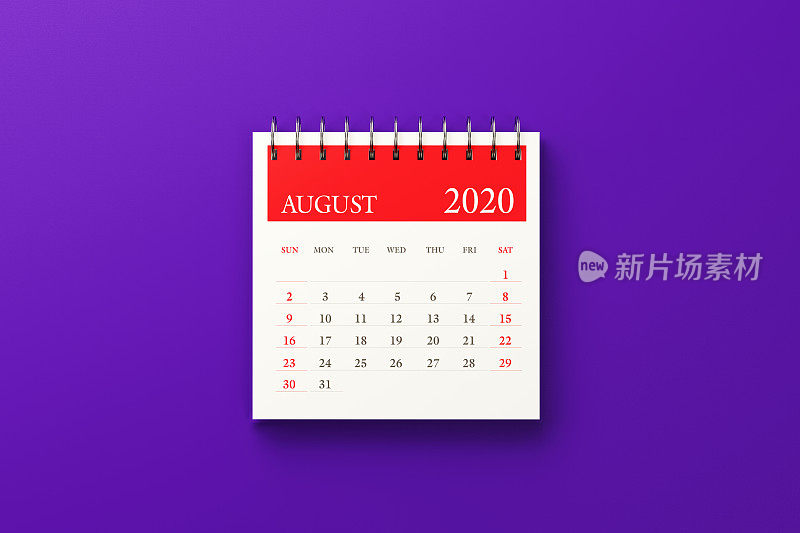 2020年8月紫色背景日历