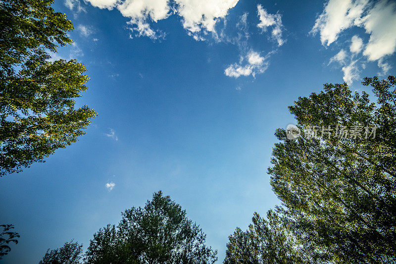 蓝天有云，夏日的天空，自然的背景