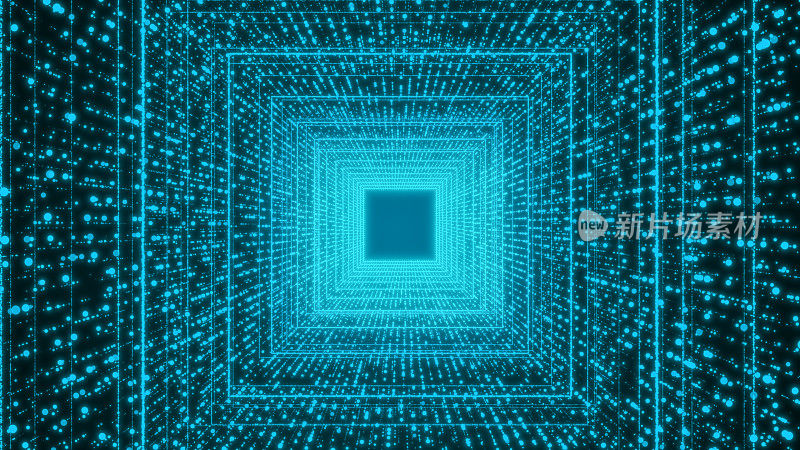 科幻隧道与数字符号抽象3D渲染