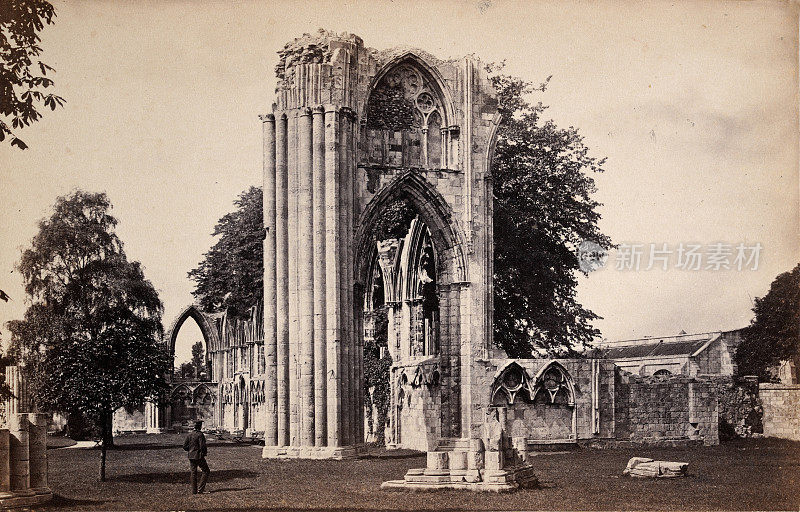 圣玛丽修道院遗址，约克，英格兰，19世纪