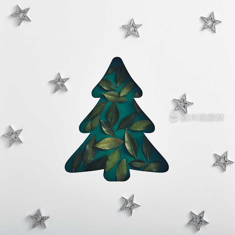 绿叶圣诞树银星图案