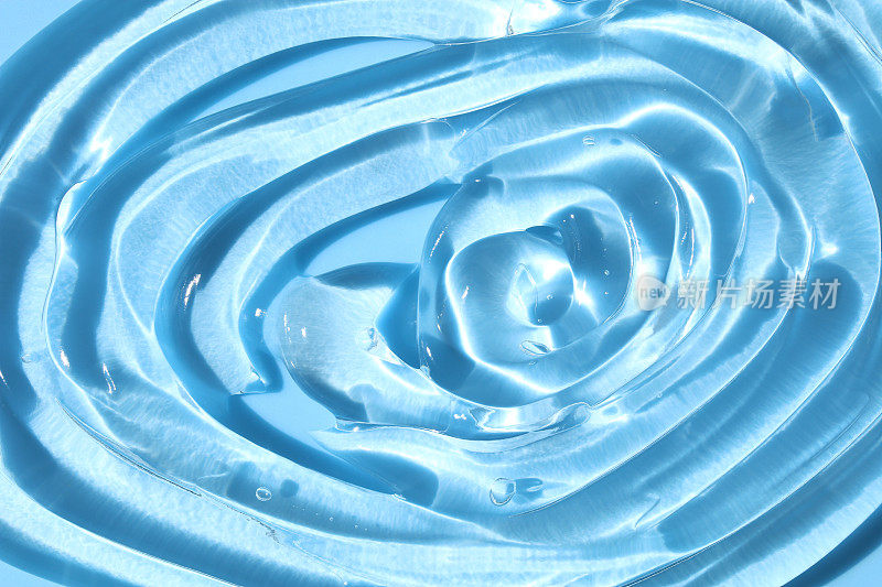 蓝水波纹抽象或天然泡沫纹理背景，手皂，凝胶泡沫摄影