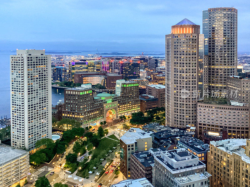 波士顿城市景观天际线向南看向南尽头和南波士顿
