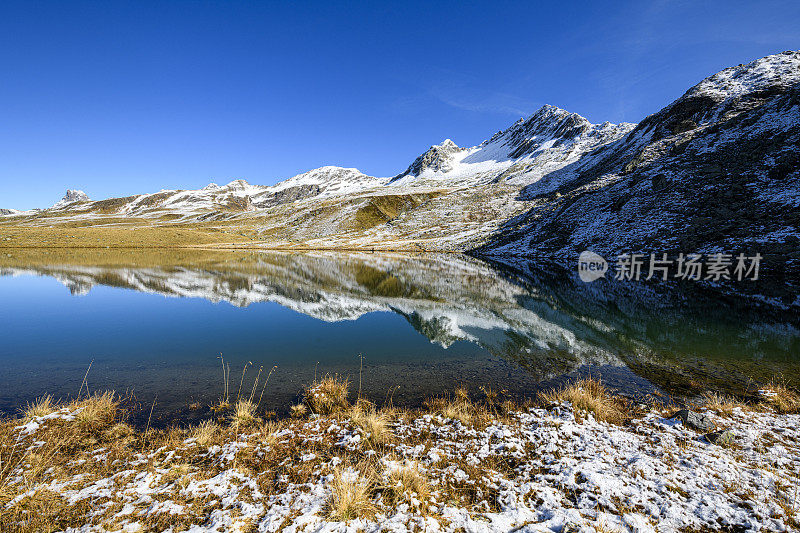 雪山的倒影映在美丽的湖面上