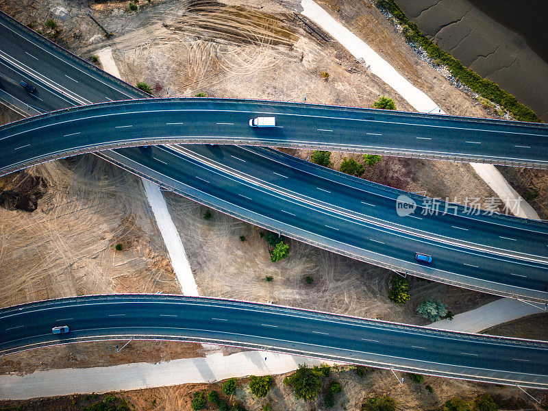从高速公路上看到的里斯本的航拍照片，以及与其他目的地的不同连接