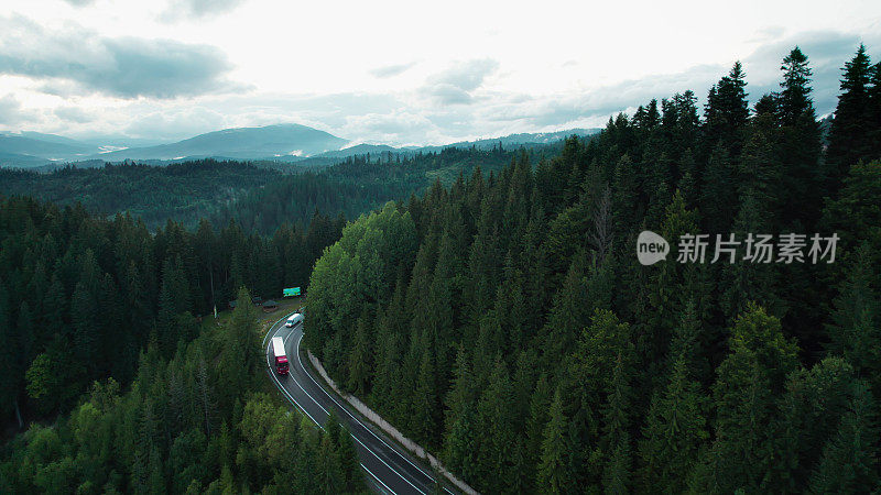 蜿蜒穿过森林的道路鸟瞰图