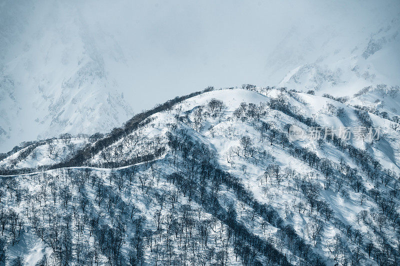 皑皑白雪的日本山，日本白波