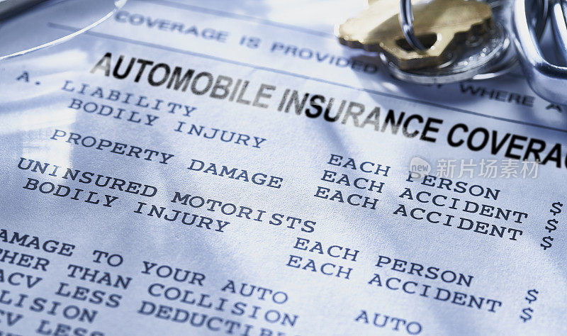 汽车和汽车保险政策和钥匙