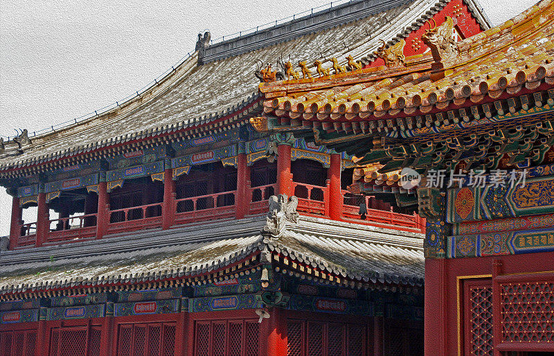 北京雍和宫，油画风格化