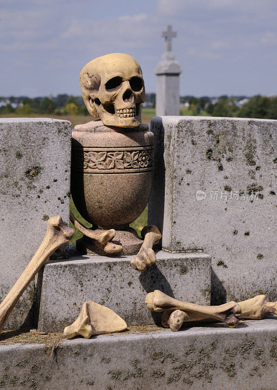 骷髅头，墓地地窖上的骨折