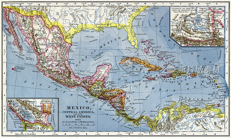 墨西哥和中美洲地图1883年