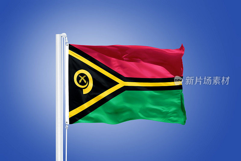蓝天下飘扬的瓦努阿图国旗