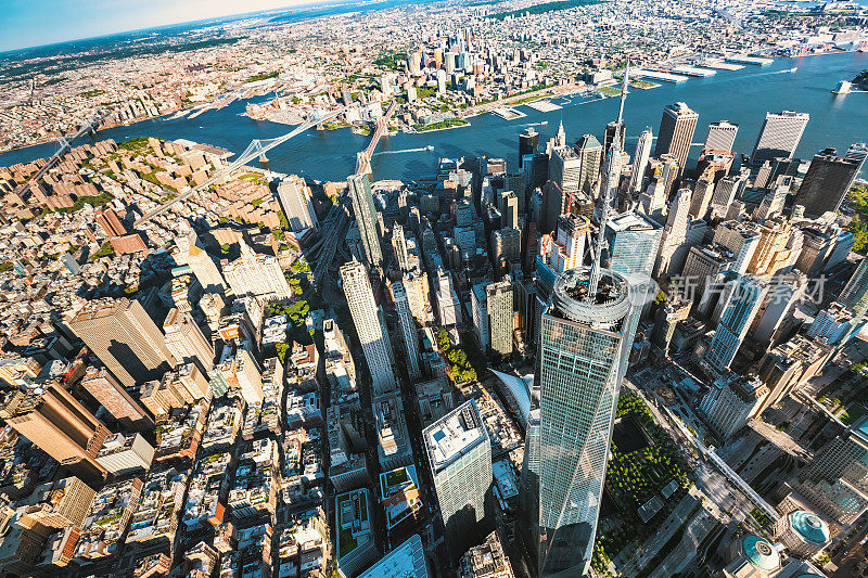 纽约曼哈顿世贸中心一号自由塔的鸟瞰图