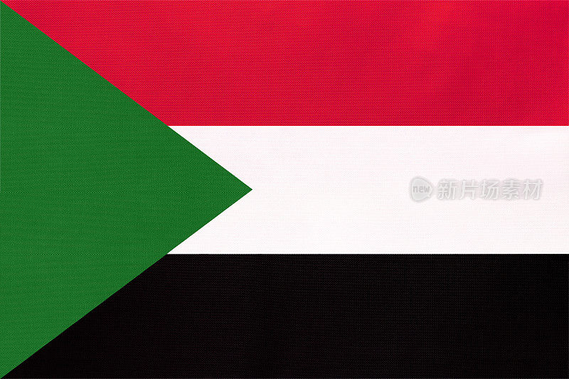 苏丹共和国国旗布，纺织背景。世界非洲国家的象征。