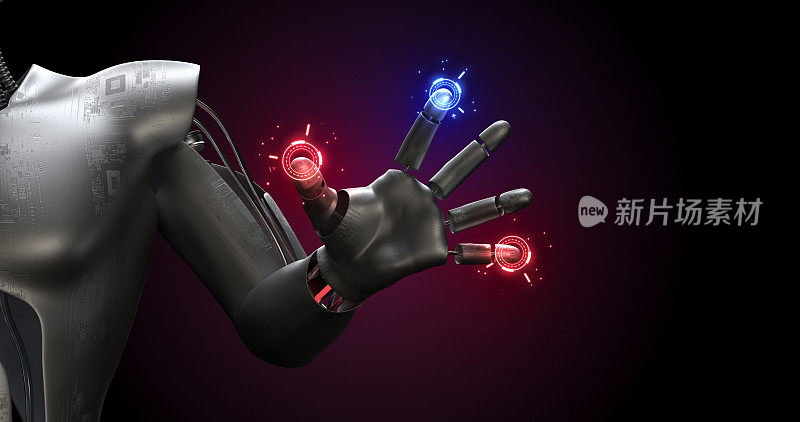 仿生机器人的手臂。先进的技术。人工智能人形。