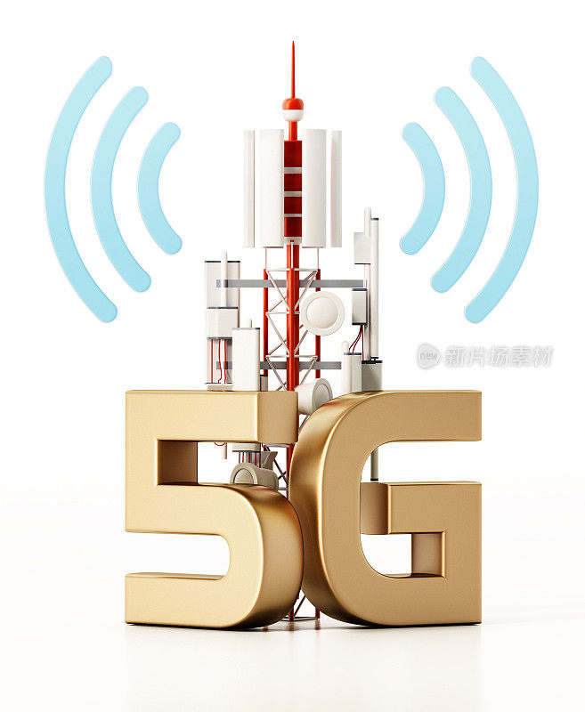 5G字和通用基站隔离在白色上