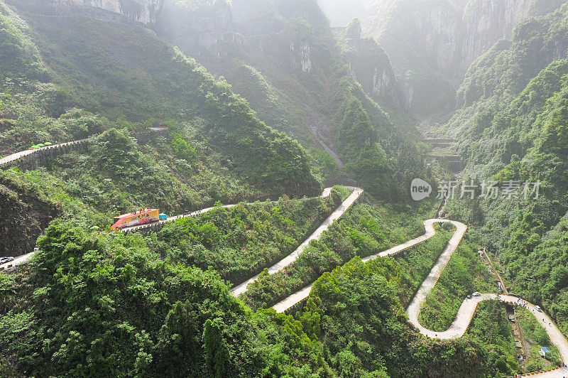 中国张家界国家公园天门山鸟瞰图，中国湖南张家界天门山