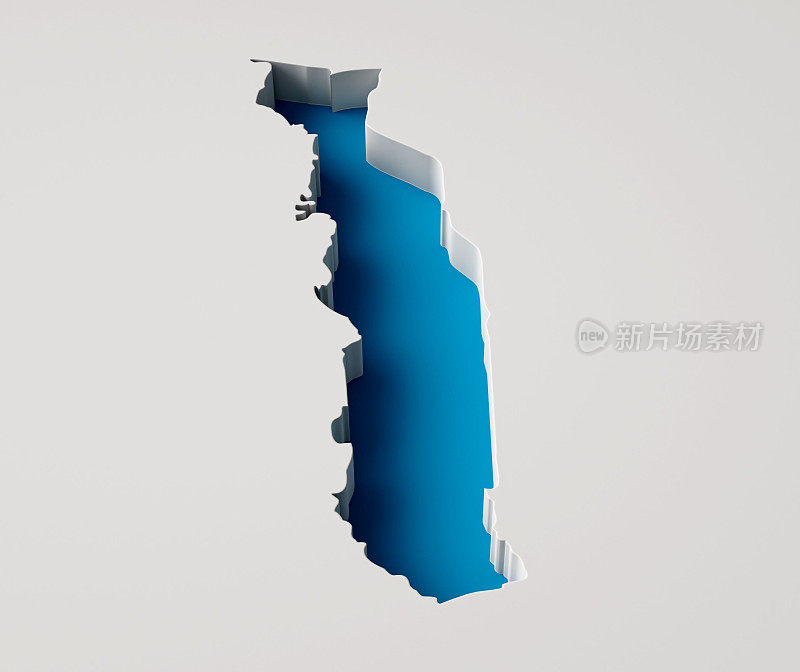 多哥地图的3d插图3d内部挤压地图海的深度与内部阴影。
