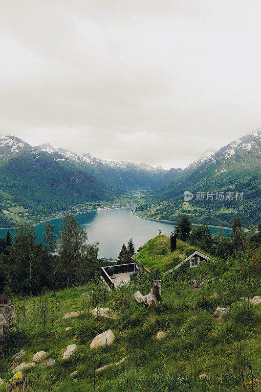 风景优美的高角度视图田园诗般的山谷与峡湾景色在挪威