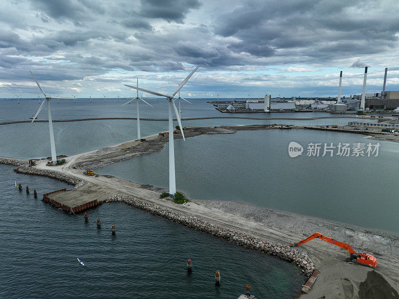 海上可再生能源的风力涡轮机鸟瞰图