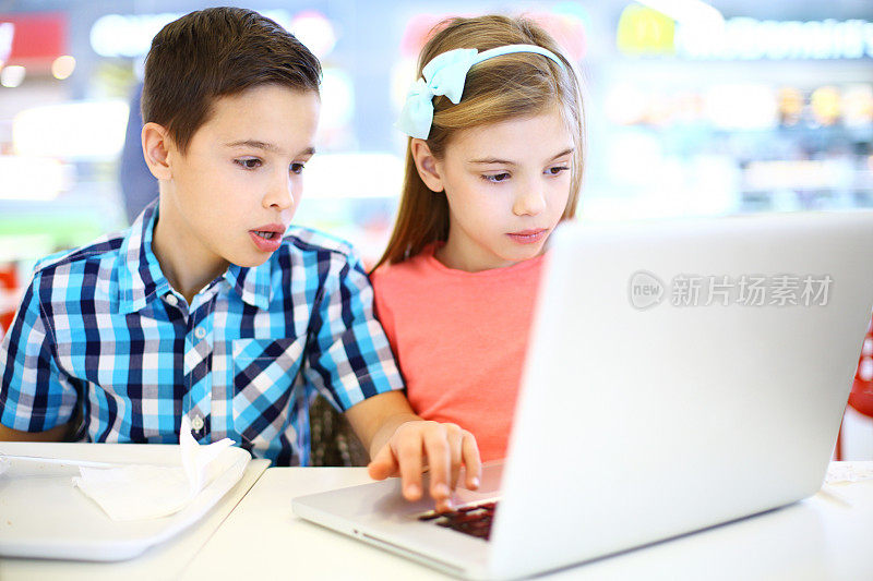 孩子们使用笔记本电脑。