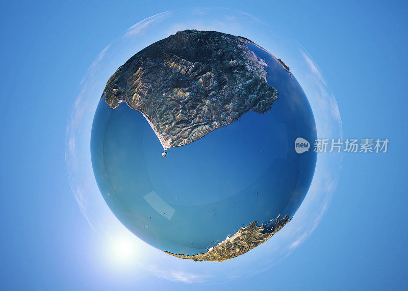 直布罗陀海峡3D小行星360度球面全景