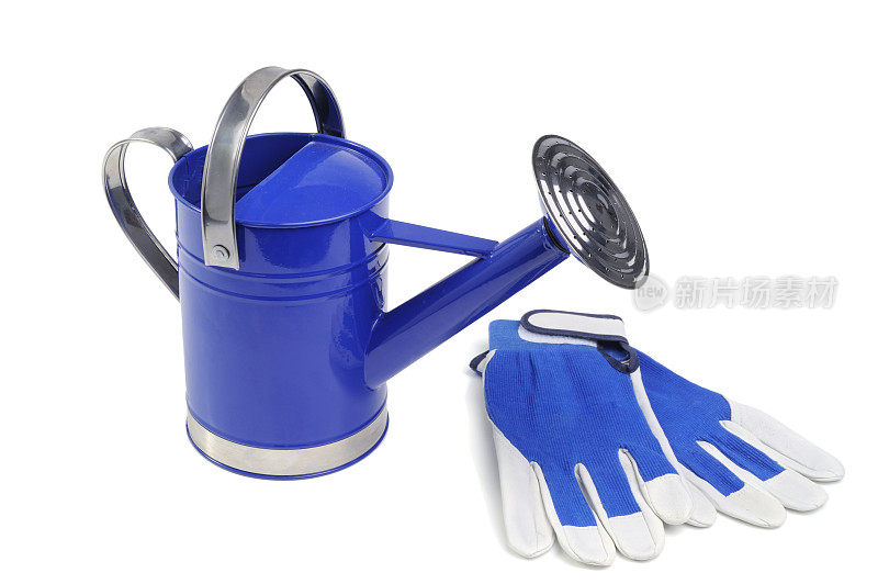 蓝色洒水壶和手套