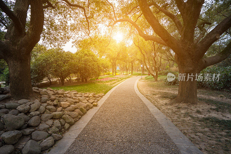 蜿蜒的石子路，在公园里