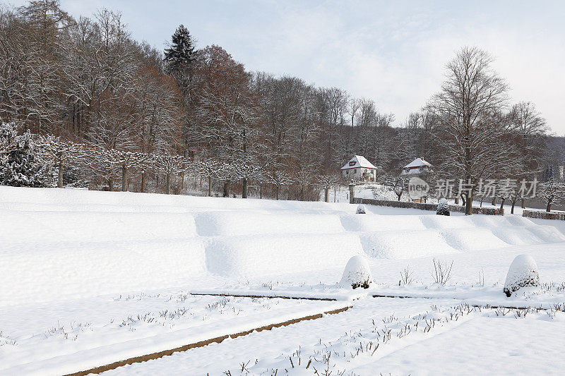 冬天白雪皑皑的德国公园别墅