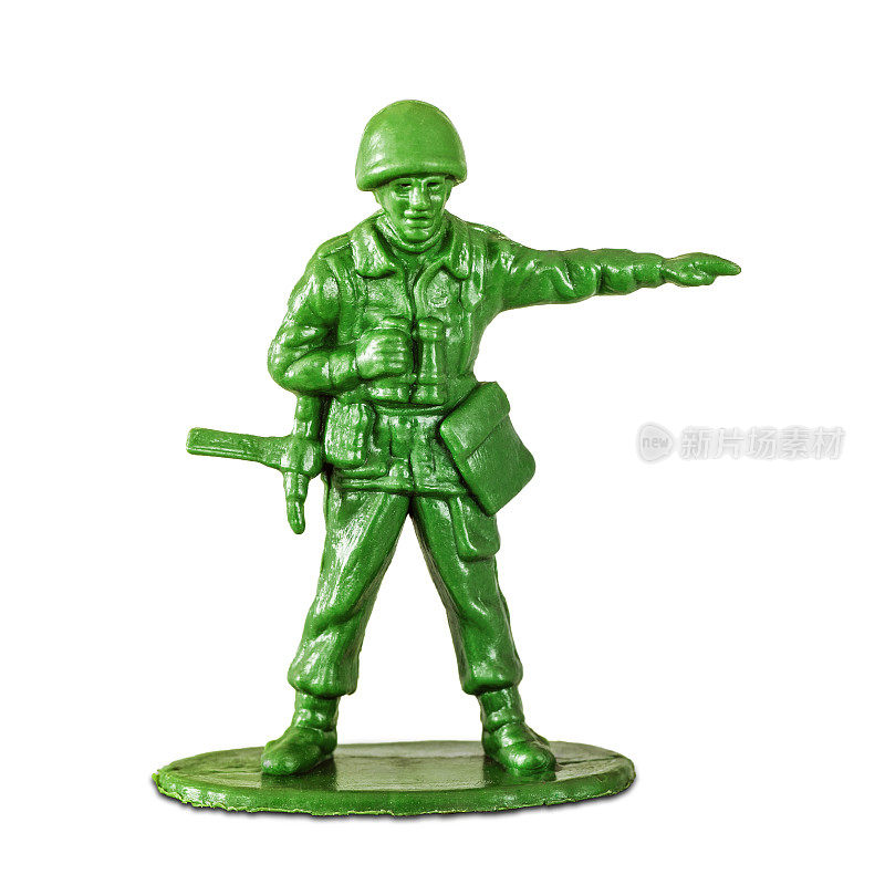 领导概念与小士兵玩具在白色背景瞄准