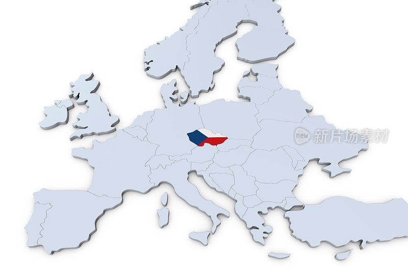 欧洲地图，捷克共和国突出显示