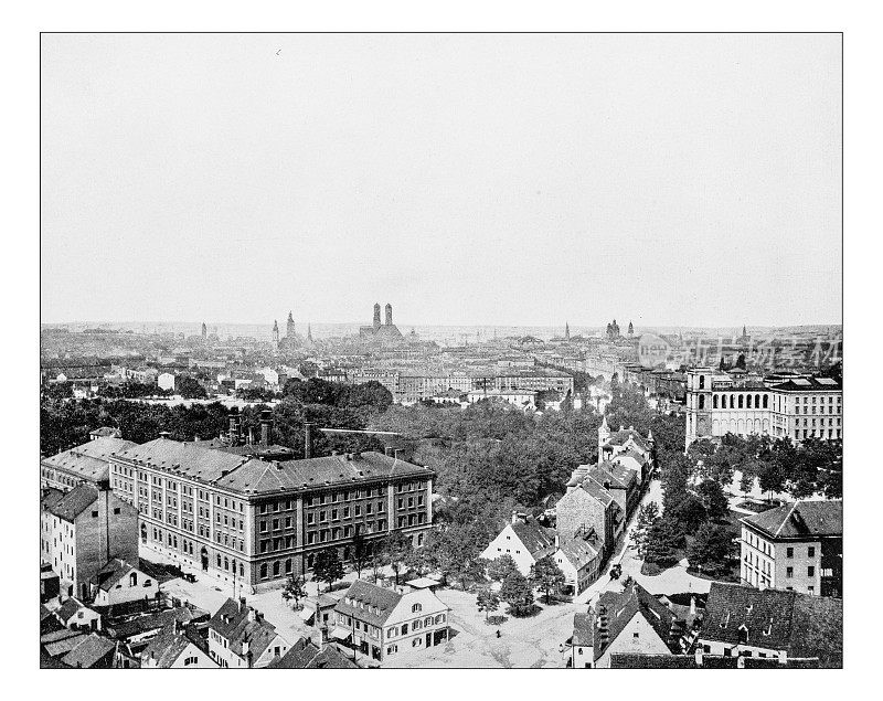 慕尼黑(德国)19世纪城市景观的古老照片