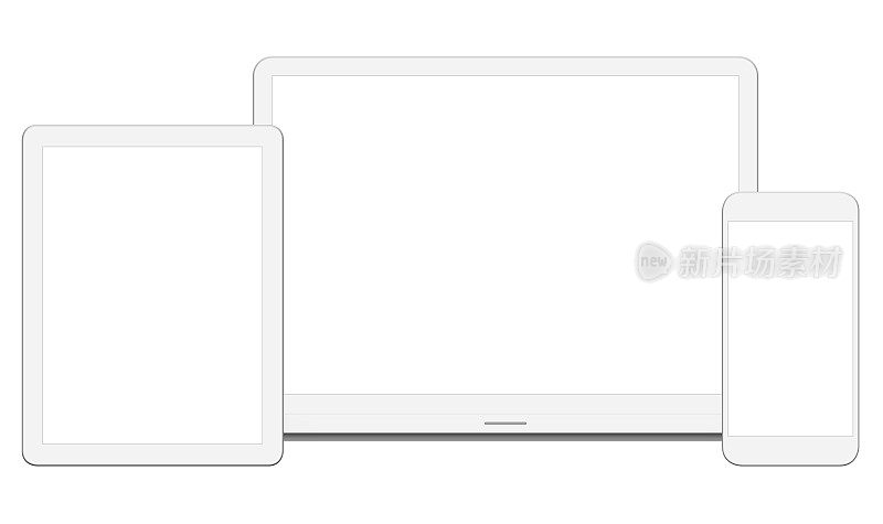 白色笔记本电脑，数字平板电脑和智能手机