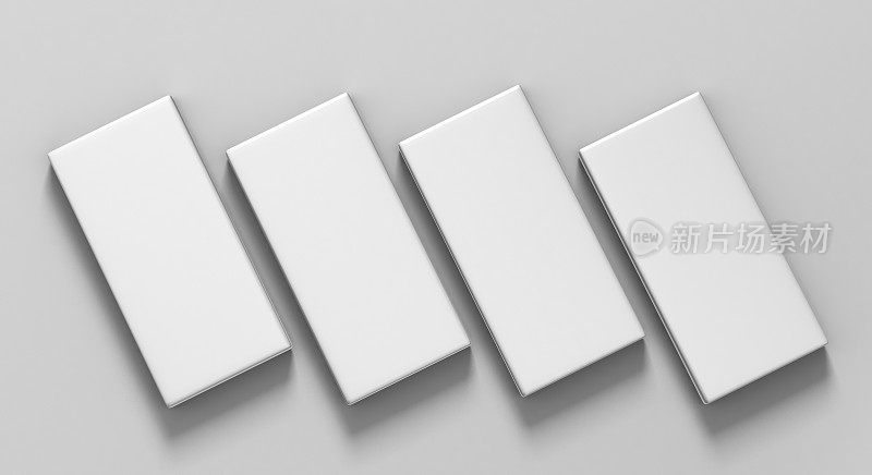 巧克力白色空白纸盒包装贴袋3d模拟和设计演示。