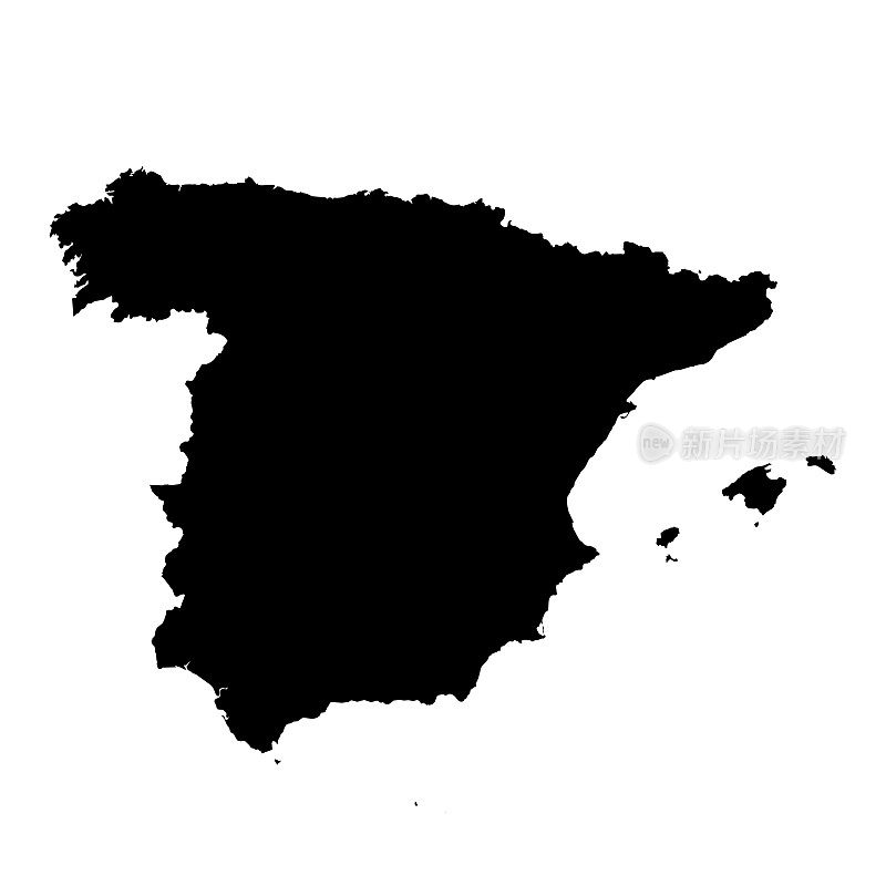 西班牙黑色剪影地图轮廓孤立在白色3D插图