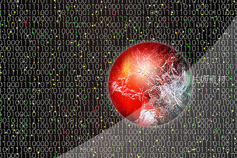 基因工程和纳米技术的图像。细胞和分子和二进制代码荧光标记。