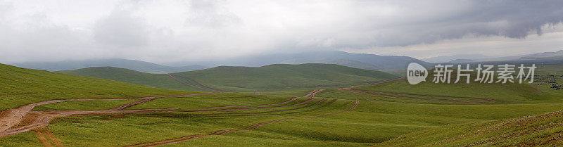 蒙古草原上的土路全景