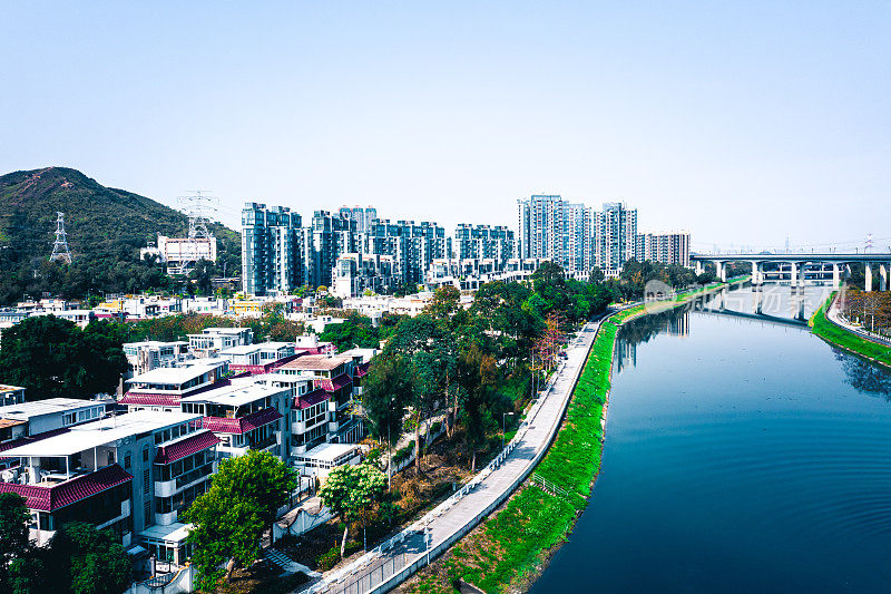 香港元朗大厦村的鸟瞰图