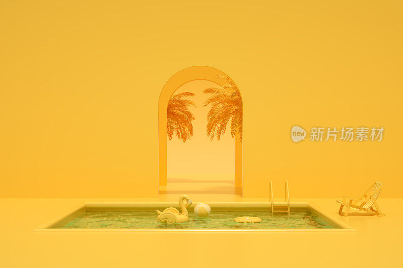 游泳池暑假游黄背景