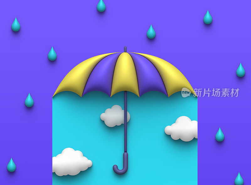 雨伞暴雨晴空3D概念