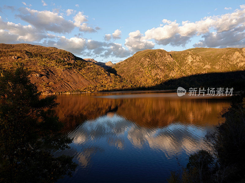 日落时的格兰比湖对面，科罗拉多的印第安峰荒野。