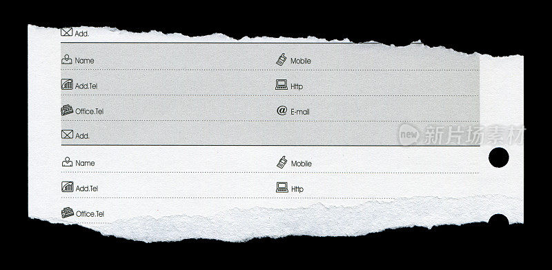 地址和电话薄页的剪纸或撕破纸