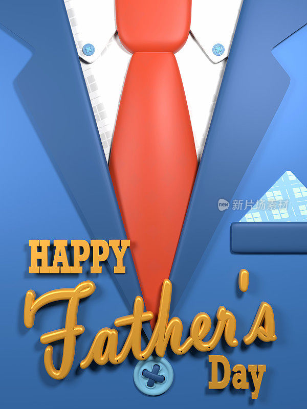 优雅的现代快乐父亲节贺卡设计与蓝色西装和红色领带