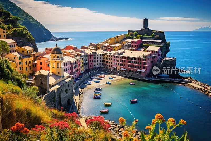 风景如画的vernazza村在五渔村海岸