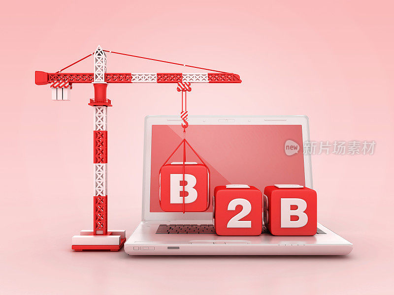 B2B模块与塔式起重机在电脑笔记本电脑上