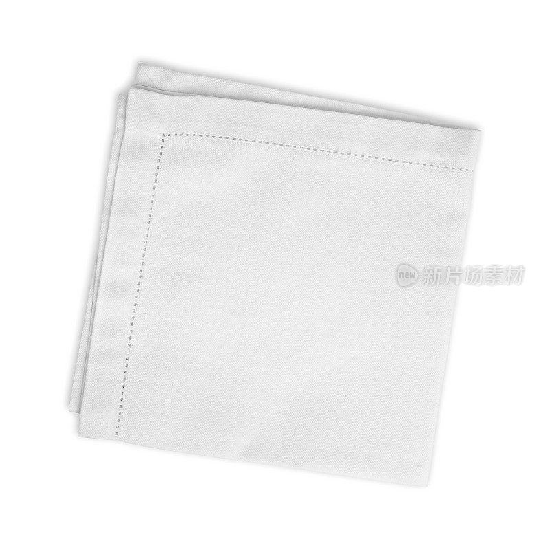 白色折叠的亚麻餐巾孤立在白色背景上