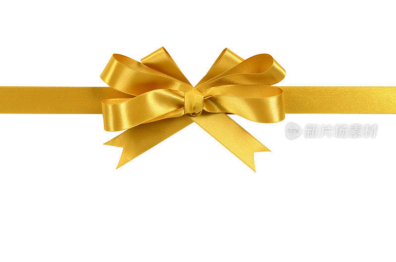 金色礼品丝带和蝴蝶结孤立在白色