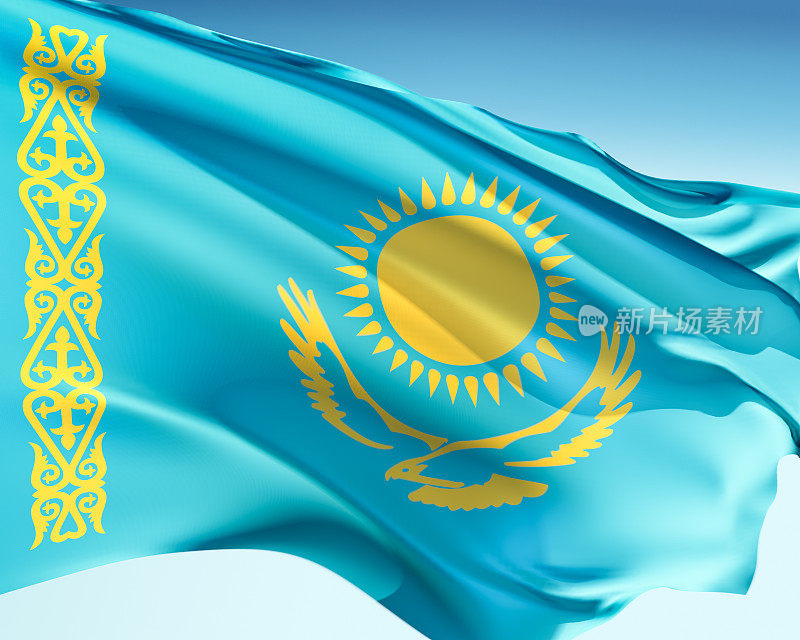 哈萨克斯坦国旗迎风飘扬