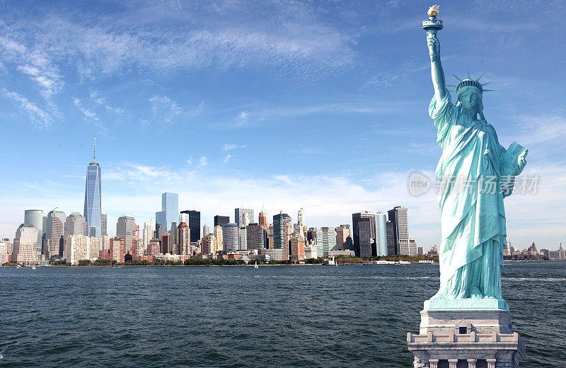 纽约天际线，自由女神像，世贸中心